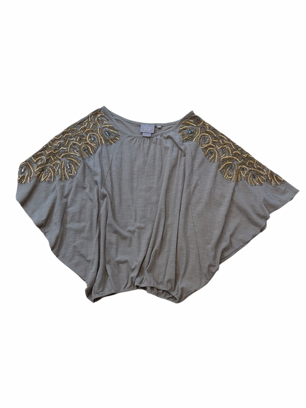 Vanessa Virginia Embellished Batwing Top - Taupe with Gold Accents